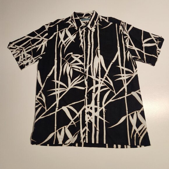 Cubavera Hawaiian Shirt Button Up Rayon Bamboo Palms Black Mens Medium NEW NWOT - Picture 2 of 11